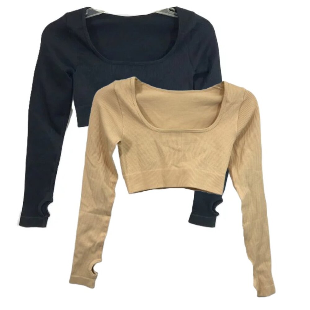 Ribbed Cropped Top Bundle Black Yellow Women S